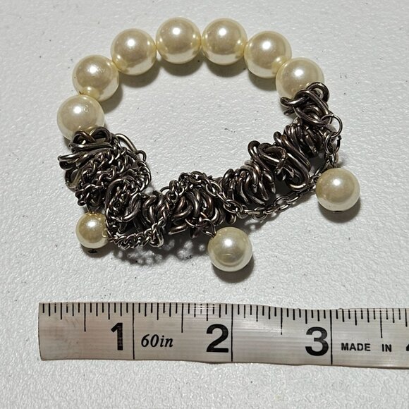 Vintage Faux Pearl Chain Bracelet Statement Gothic Retro Fashion Jewelry Women - Picture 5 of 5